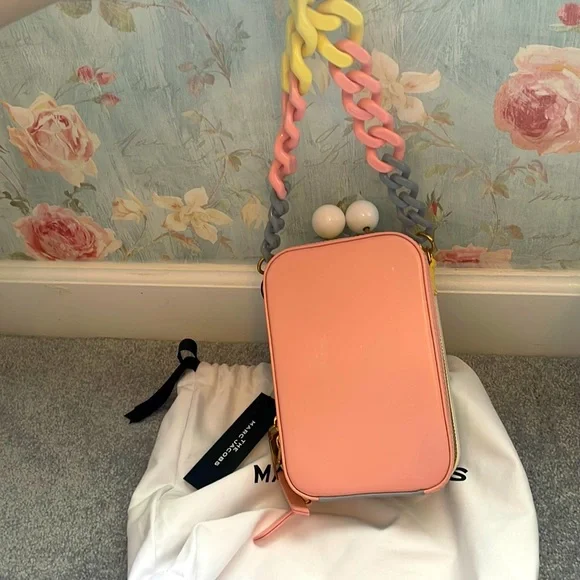 Marc Jacobs The Vanity Peach & Gray Crossbody Bag with Crossbody + Wrist Strap - Picture 1 of 14